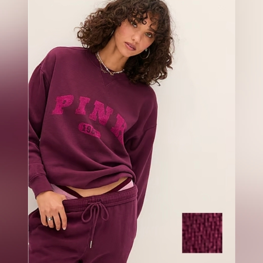 Victorias Secret PINK Campus Fleece Sweatpants And Sweatshirt Set *used* Size L